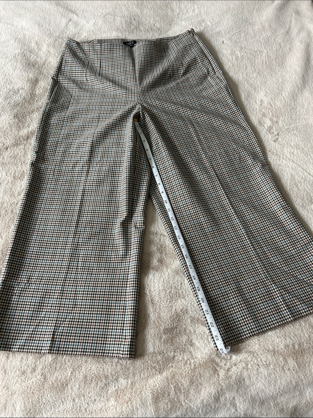 LOFT Ankle-Length Cropped Wide-Leg Pants - Black, Blue, Brown & Cream Check